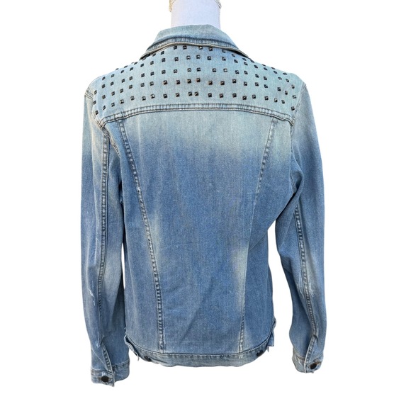 Studded Denim Jacket Women's S Light Wash Western Punk Rocker Jean Coat - Picture 2 of 16
